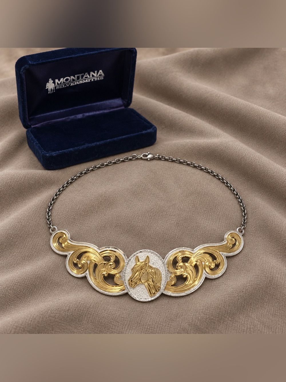Montana Silversmiths Golden Stallion Two-Tone Western Necklace Signed with box